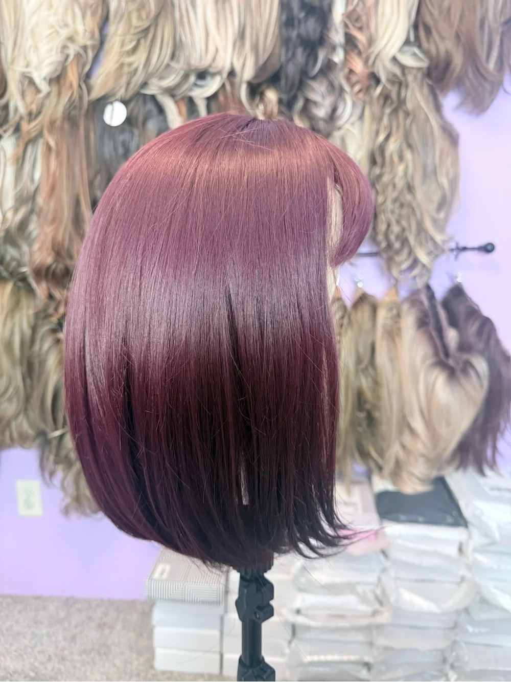 Burgundy Straight Bob Wig with Bangs - Women's Hair
